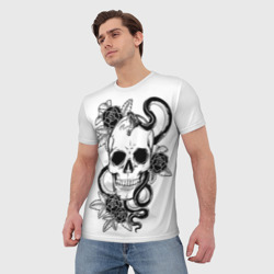 Мужская футболка 3D Череп и Мамба и чёрные розы - фото 2