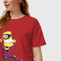 Женская футболка хлопок Oversize Барт Симпсон в прыжке - фото 2