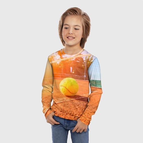 Детский лонгслив 3D с принтом Теннис - рассвет, фото на моделе #1