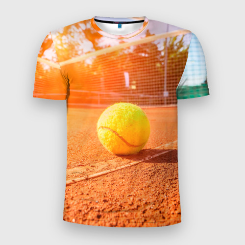 Мужская футболка 3D Slim с принтом Теннис - рассвет, вид спереди #2