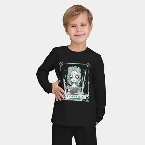 Детская пижама с лонгсливом хлопок с принтом Spooky vibes, фото на моделе #1