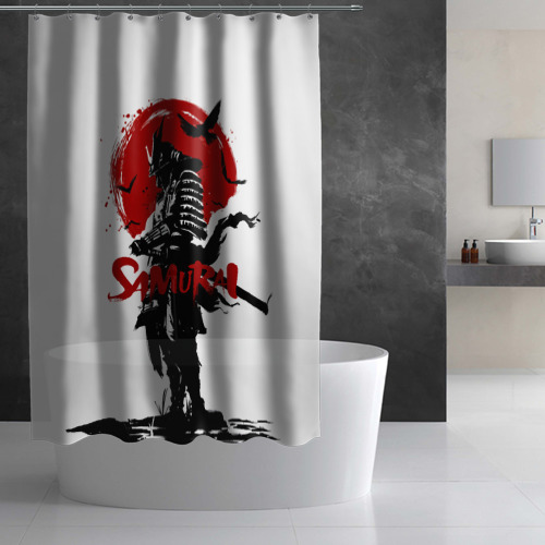 Штора 3D для ванной Самурай и Красное Солнце - фото 2