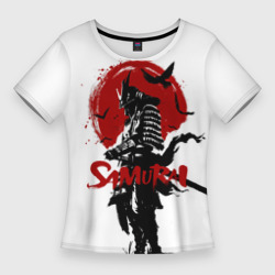 Женская футболка 3D Slim Самурай и Красное Солнце