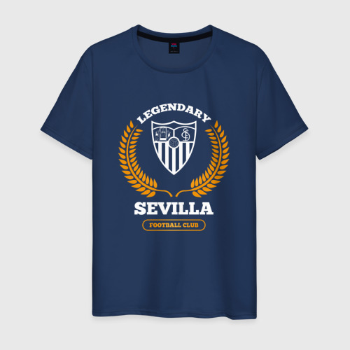 Мужская футболка хлопок Лого Sevilla и надпись legendary football club, цвет темно-синий