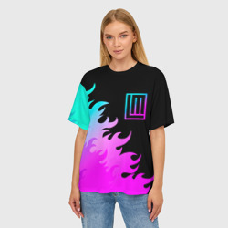 Женская футболка oversize 3D Lindemann неоновый огонь - фото 2
