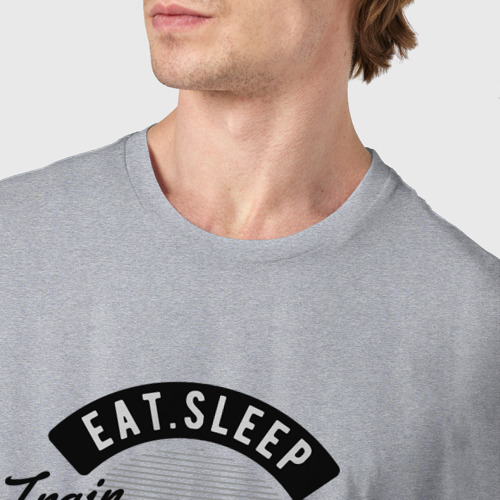 Мужская футболка хлопок Eat, sleep, train repeat, цвет меланж - фото 6
