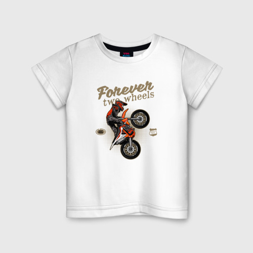 Детская футболка хлопок 2 колеса навсегда - Мотокросс, цвет белый