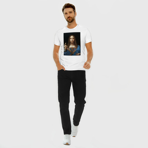 Мужская футболка хлопок Slim Спаситель мира Леонардо Да Винчи около 1500, цвет белый - фото 5
