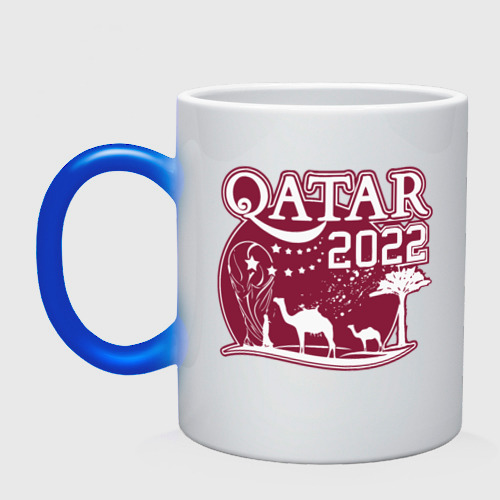 Кружка хамелеон с принтом Qatar 2022, вид спереди #2