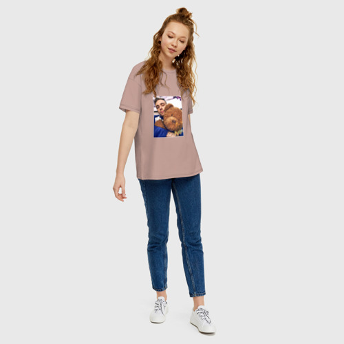 Женская футболка хлопок Oversize Егор Крид с мишкой, цвет пыльно-розовый - фото 5