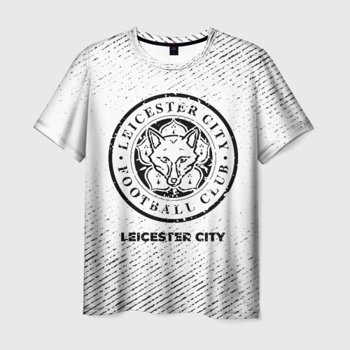 Мужская футболка с принтом Leicester City с потертостями на светлом фоне, вид спереди №1