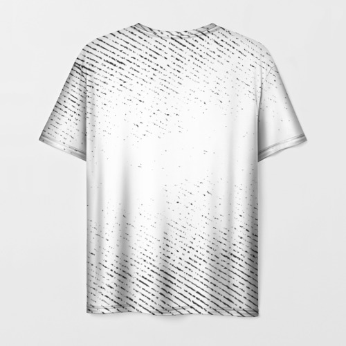 Мужская футболка 3D с принтом Disturbed с потертостями на светлом фоне, вид сзади #1