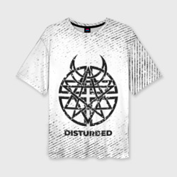 Женская футболка oversize 3D Disturbed с потертостями на светлом фоне