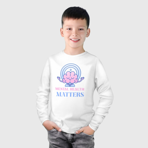 Детский лонгслив хлопок с принтом Mental health matters, фото на моделе #1