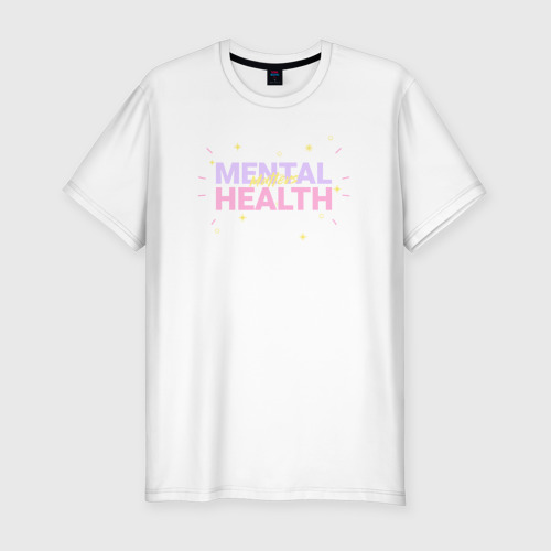 Мужская приталенная футболка из хлопка с принтом Mental health, вид спереди №1