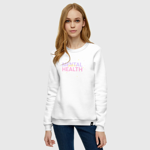 Женский свитшот хлопок Mental health, цвет белый - фото 3