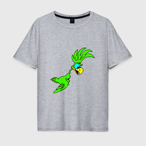 Мужская футболка хлопок Oversize Полет зеленого попугая, цвет меланж