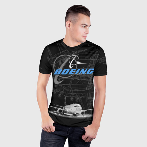 Мужская футболка 3D Slim с принтом Boeing 737, фото на моделе #1