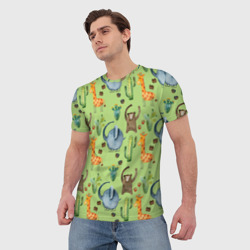 Мужская футболка 3D Африканские животные - слон обезьянка жираф - фото 2
