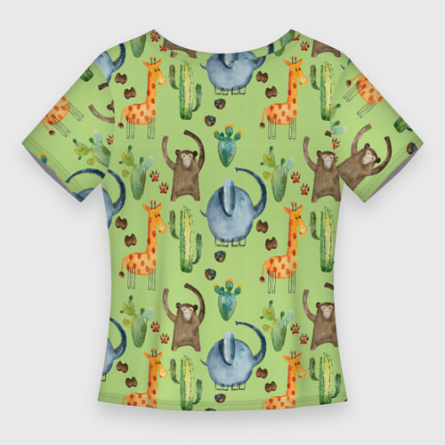 Женская футболка 3D Slim Африканские животные - слон обезьянка жираф, цвет 3D печать - фото 2
