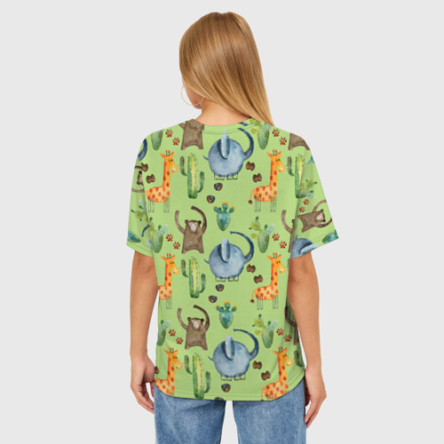 Женская футболка oversize 3D Африканские животные - слон обезьянка жираф, цвет 3D печать - фото 4