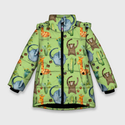 Зимняя куртка для девочек 3D Африканские животные - слон обезьянка жираф
