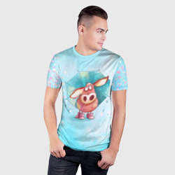 Мужская футболка 3D Slim Свинка под зонтиком в дождь - фото 2