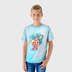 Детская футболка 3D Свинка под зонтиком в дождь - фото 2