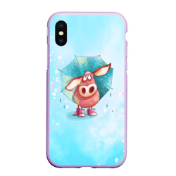 Чехол для iPhone XS Max матовый Свинка под зонтиком в дождь