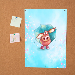 Постер Свинка под зонтиком в дождь - фото 2