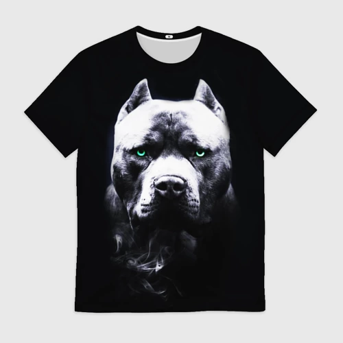 Мужская футболка 3D с принтом Питбуль: Американский питбультерьер, вид спереди #2