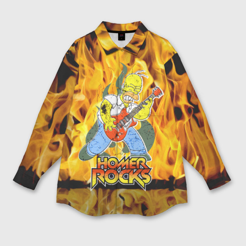 Женская рубашка oversize 3D с принтом Гомер Симпсон играет на гитаре - рок, вид спереди #2
