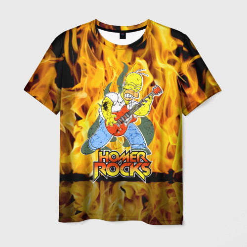 Мужская футболка 3D с принтом Гомер Симпсон играет на гитаре - рок, вид спереди #2