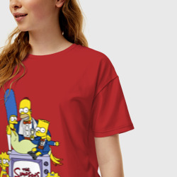 Женская футболка хлопок Oversize Семейка Симпсонов в праздничных нарядах - фото 2