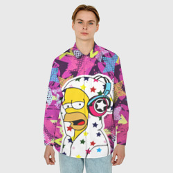 Мужская рубашка oversize 3D Гомер Симпсон в звёздном балахоне - фото 2