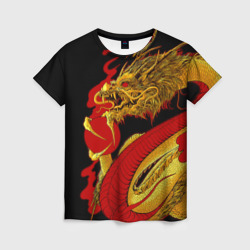 Женская футболка 3D Японский Золотой Дракон
