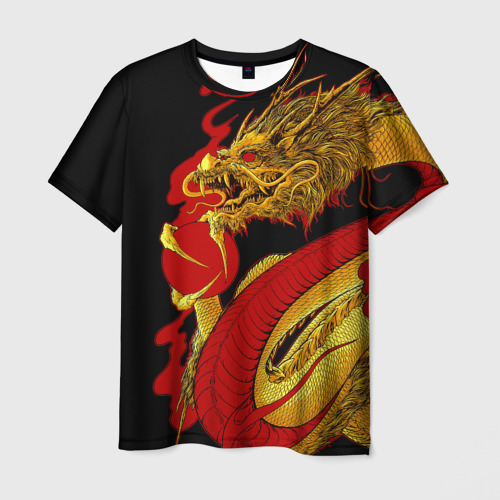 Мужская футболка с принтом Японский Золотой Дракон, вид спереди №1
