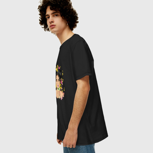 Мужская футболка хлопок Oversize с принтом Девушка с лимонадом, вид сбоку #3