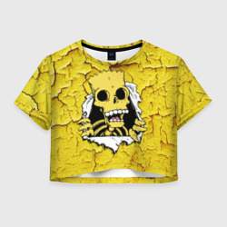 Женская футболка Crop-top 3D Скелет Барта Симпсона разрывает штукатурку стены