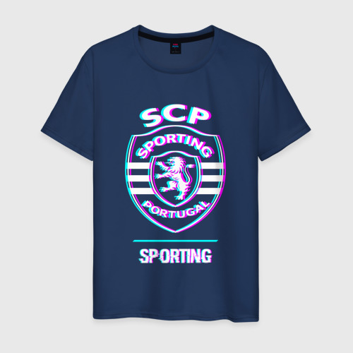 Мужская футболка хлопок с принтом Sporting FC в стиле glitch, вид спереди #2