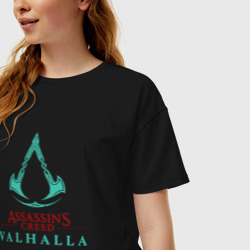 Женская футболка хлопок Oversize Assassins Creed Valhalla - logo - фото 2