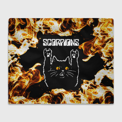 Плед 3D Scorpions рок кот и огонь, цвет 3D (велсофт)