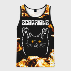Мужская майка 3D Scorpions рок кот и огонь