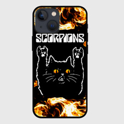 Чехол для iPhone 13 mini Scorpions рок кот и огонь