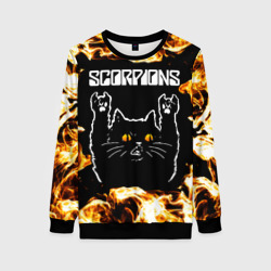 Женский свитшот 3D Scorpions рок кот и огонь