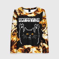 Женский лонгслив 3D Scorpions рок кот и огонь