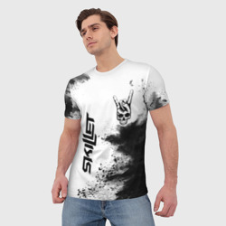 Мужская футболка 3D Skillet и рок символ на светлом фоне - фото 2