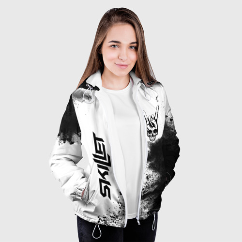 Женская куртка 3D Skillet и рок символ на светлом фоне, цвет белый - фото 4