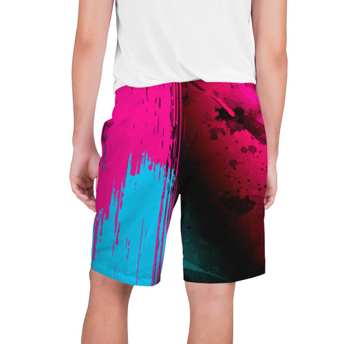 Мужские шорты 3D с принтом Bring Me the Horizon - neon gradient: по-вертикали, вид сзади #1