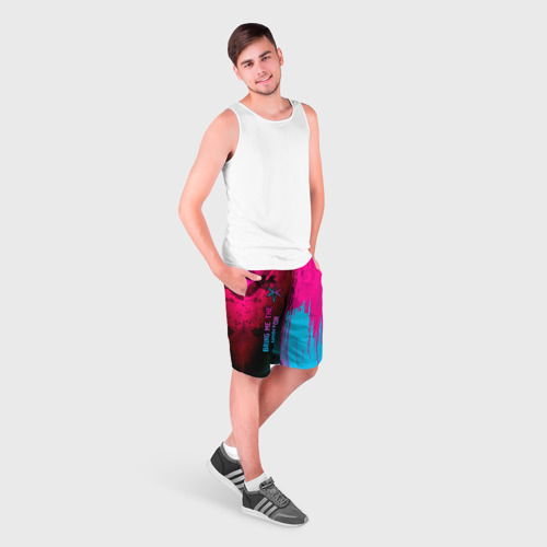 Мужские шорты 3D с принтом Bring Me the Horizon - neon gradient: по-вертикали, фото на моделе #1
